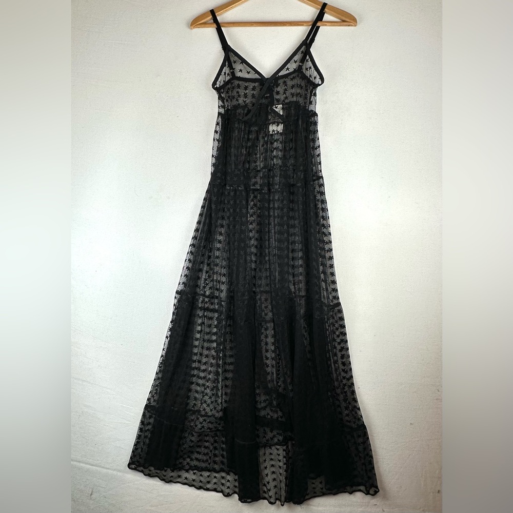 Cosmic Aura Black Lace Stars Sheer Maxi Dress NWT Whimsigoth Punk Grunge
